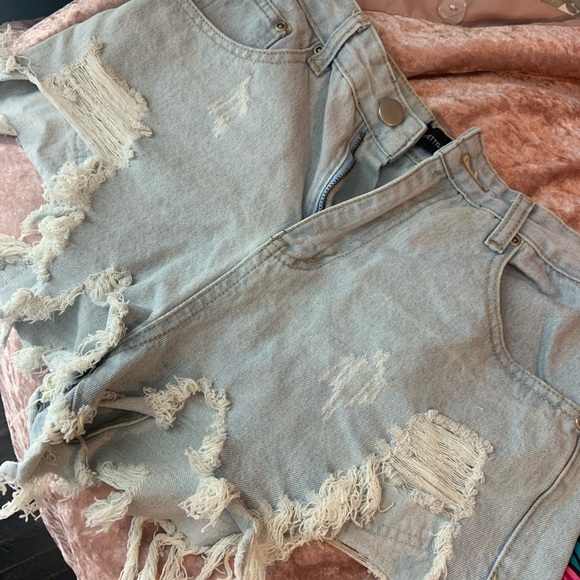 PLT Light Blue Wash Extreme Thigh Rip Denim Shorts - Picture 8 of 11